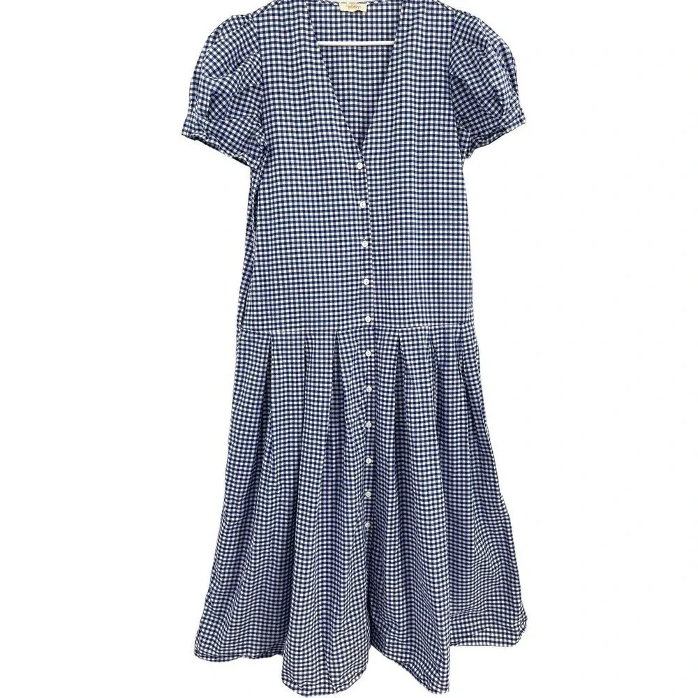 Petersyn Blue Gingham Jenna Puff Sleeve Midi Dress Size Small